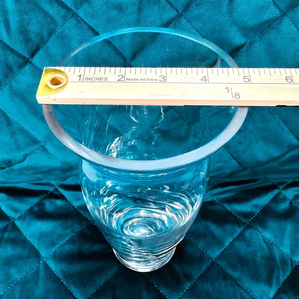 Vtg.‎ Heavy Art Glass Crystal Clear Vase Controlled Bubble Base MCM Flare Blown